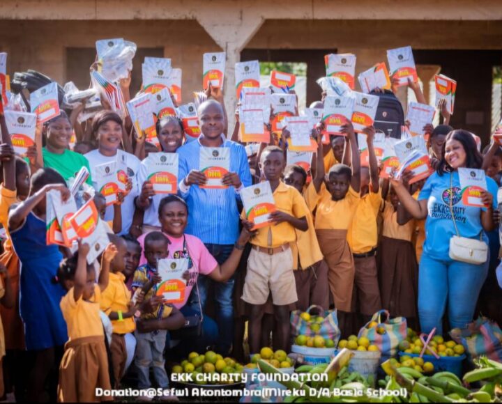 Evans Kofi Kwafo Presents Sandals, Others To Barefooted Kids At Mirekukrom MA School.