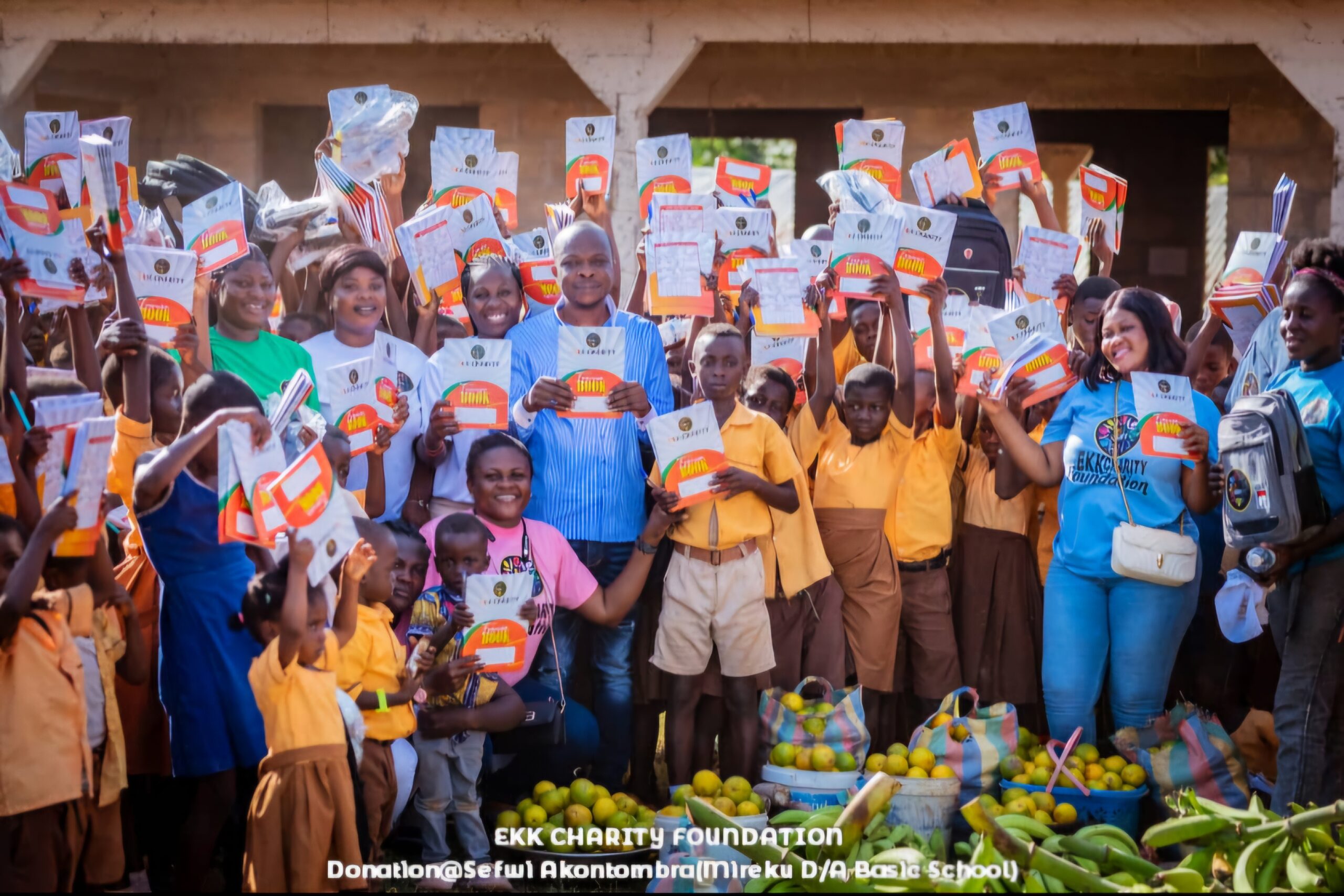 Evans Kofi Kwafo Presents Sandals, Others To Barefooted Kids At Mirekukrom MA School.