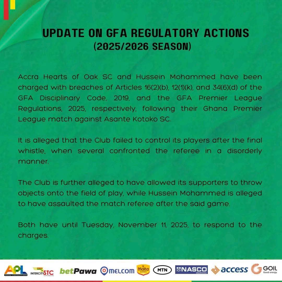 IMG-20251109-WA0305 Hearts of Oak SC, Hussein Mohammed Face Disciplinary Action After Kotoko Match